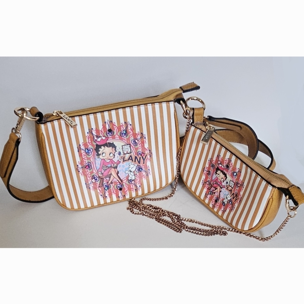 Betty Boop Womens Crossbody Bag Set Vegan Faux Leather Purse Set 2 In 1,Like New